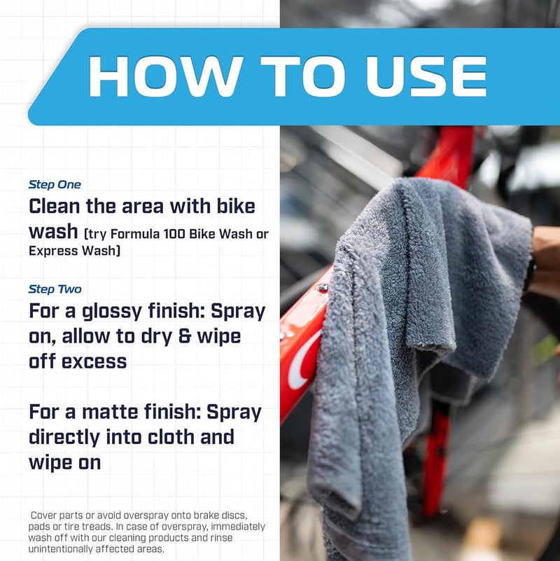 Formula 100 Ride + Shine Bike Finish Protectant and Rejuvenator – For Bicycles, Electric Bikes & eMotos – Protects Against UV Rays, Dirt, Dust & Grime + Repels Water, Mud & Salt - Image 3